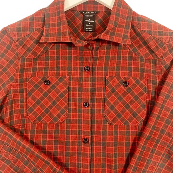 Oakley Plaid Flannel Button Shirt Mens size medium Red green check - Picture 10 of 16